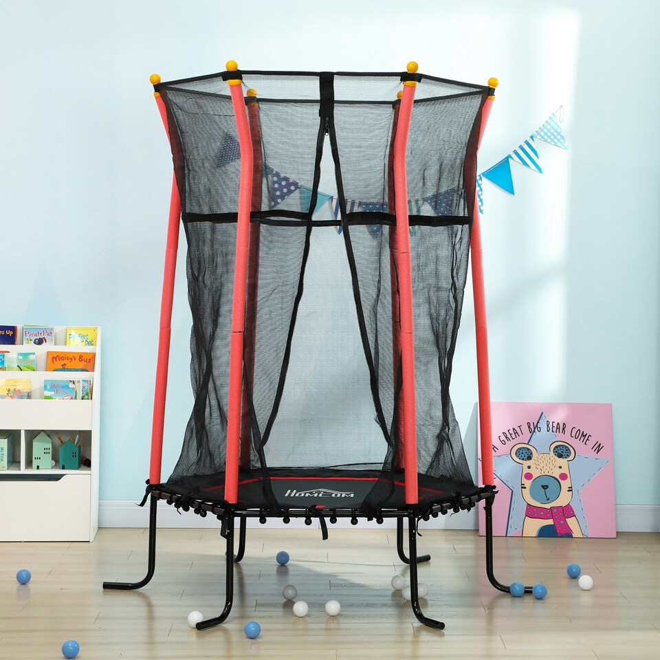 image 1 of HOMCOM 5.4FT Kids Trampoline w/ Enclosure Indoor Outdoor for 3-10 Years Red