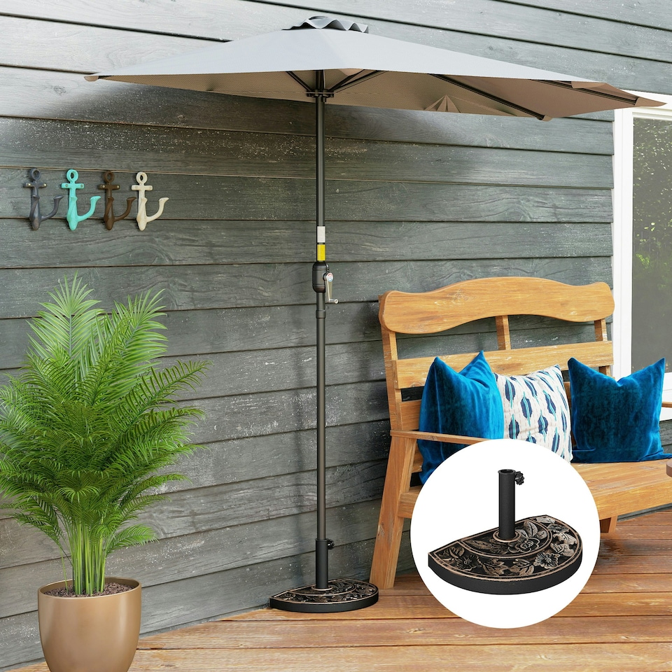 image 1 of Outsunny 9kg Half Round Parasol Umbrella Base Resin Outdoor Garden Furniture