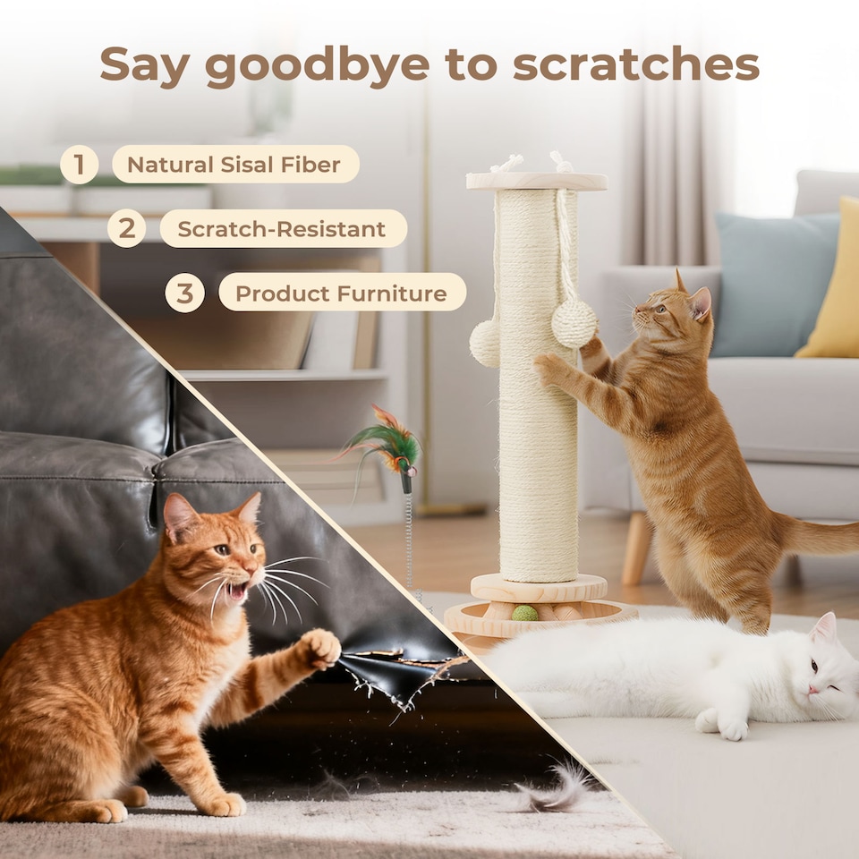 image 1 of Skylos Cat Scratching Post 45cm Natural Sisal Pole Activity Center Toys
