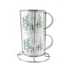 image 1 of Mum & Dad Stacking Mugs Set - Green Ferns Gifts for Grandparents Ceramic Cups Set of 2 with Metal Stand | White