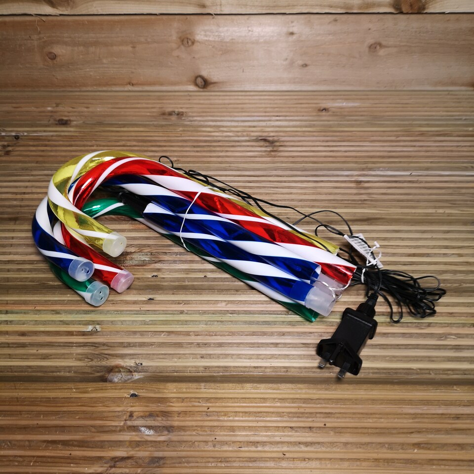 image 1 of 4pcs 62cm Premier Outdoor Multicoloured Christmas Candy Cane LED Path Lights for Garden | Multi | Multi Coloured