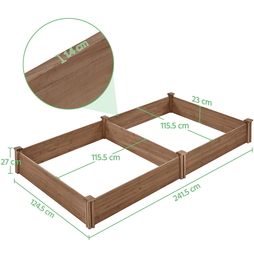 image 1 of Yaheetech 124.5 cm W  Wooden Raised Garden Bed -Dark Brown | Brown | Dark Browm | 241.5 cm L × 124.5 cm W × 27 cm H | 1