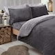 image 4 of OHS Soft Reversible Teddy Fleece Duvet Cover and Pillowcase Bedding Set, Super King - Charcoal Grey/Grey
