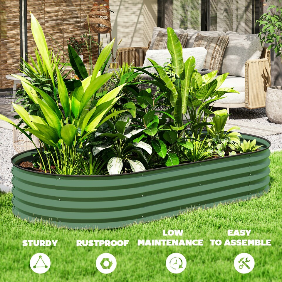 image 1 of Outsunny Set of 2 Raised Beds for Garden with Metal Plant Stakes, Dark Grey Green