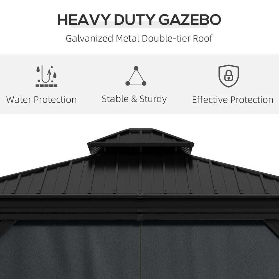 image 1 of Outsunny 3m x 3.7m Aluminium Outdoor Hardtop Gazebo Canopy 2-Tier Roof