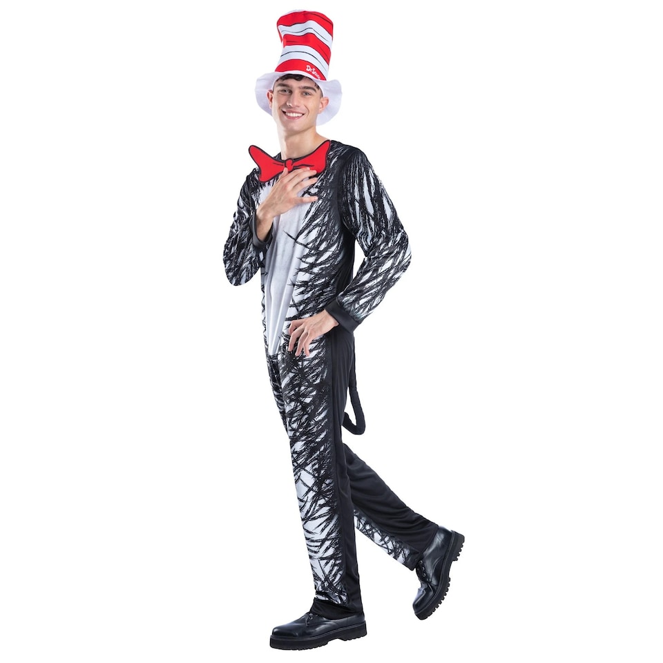 image 1 of Dr. Seuss Unisex Adult The Cat In The Hat Costume Set | Black | Black/White/Red | L | 1