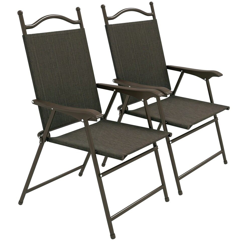 image 1 of Outsunny Folding Chairs Set, Breathable Mesh Fabric Seat, Dark Brown