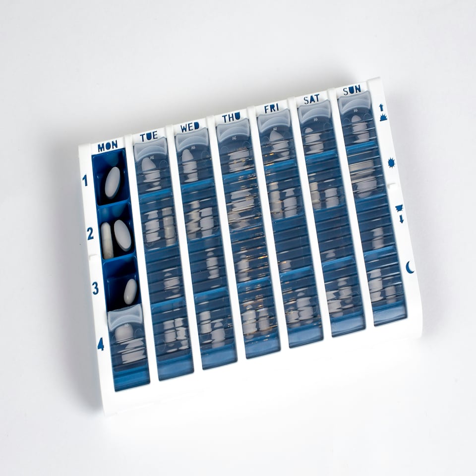 image 1 of Pivotell Blue Daily & Weekly Pill Box Organiser Set - with an Innovative Easy to Open Roller Shutter