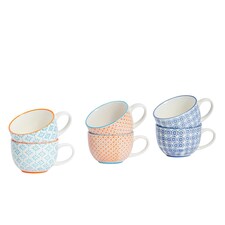 Nicola Spring Hand-Printed Cappuccino Cups - 250ml - 3 Colours - Pack of 6