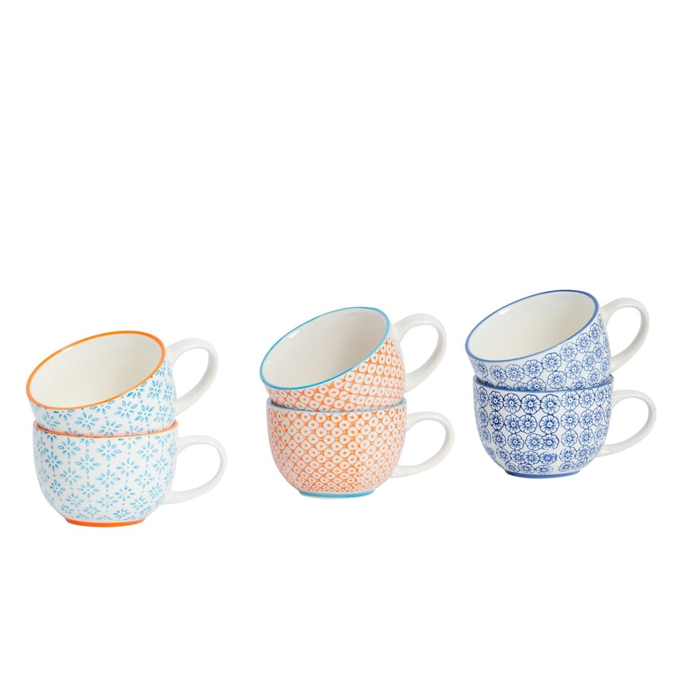 image 1 of Nicola Spring Hand-Printed Cappuccino Cups - 250ml - 3 Colours - Pack of 6