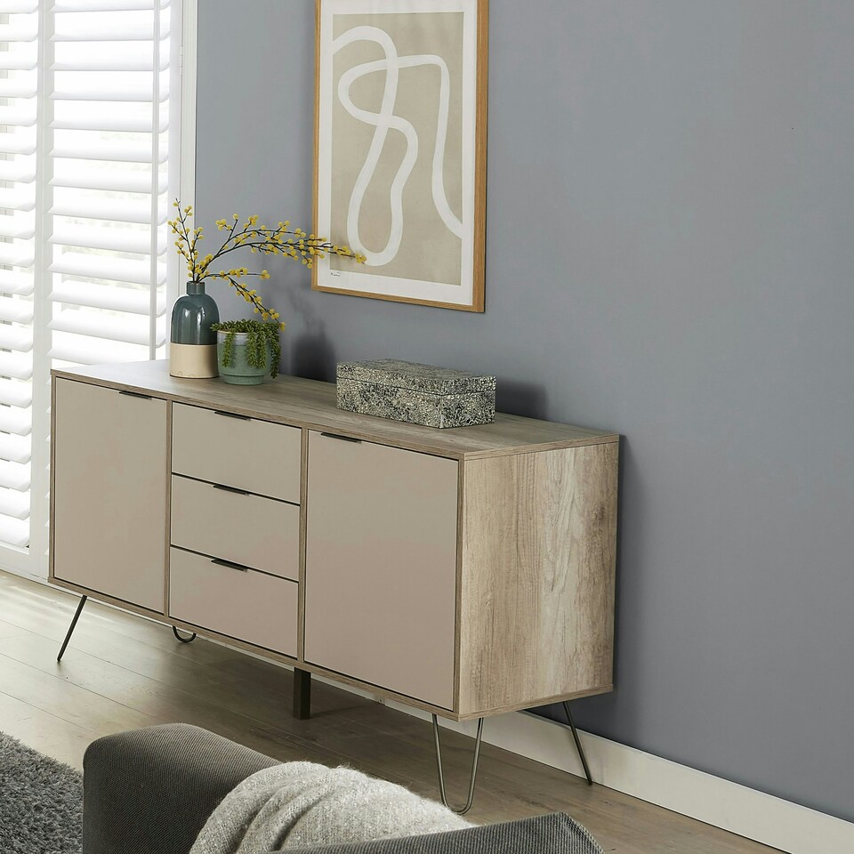 image 1 of Core Products Augusta Driftwood, Medium Sideboard With 2 Doors, 3 Drawers H73.6cm x W130.6cm x D43cm Cream