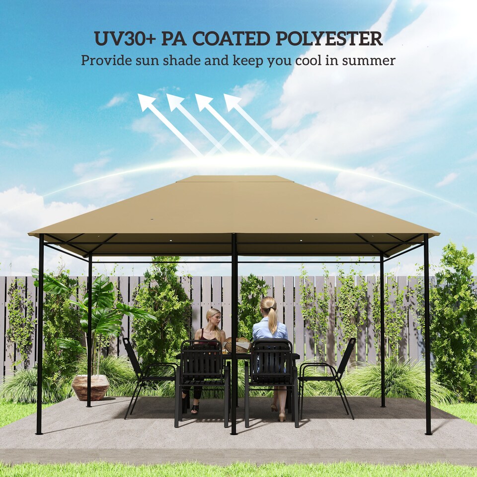 image 1 of Outsunny 3 x 4m Gazebo Canopy Replacement Covers, Garden Gazebo Roof Replacement with Vents and Drain Holes, TOP COVER ONLY, Khaki