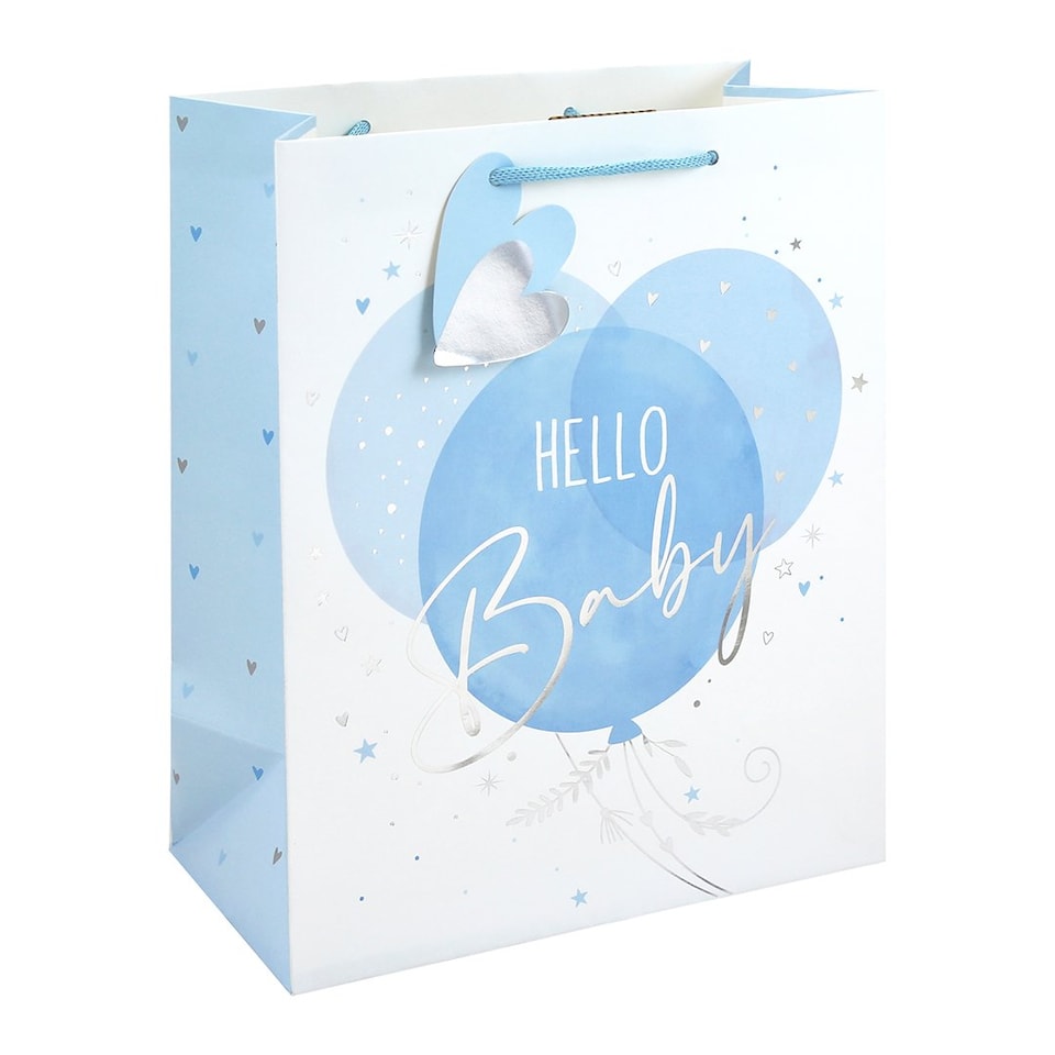 image 1 of Hello Baby Boy Blue Large White Gift Bag 33cm