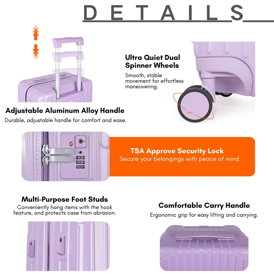 image 1 of 2 Piece Suitcase Set: Vanity Case & Cabin with Cupholder, TSA Lock | Purple | Mauve Lilac