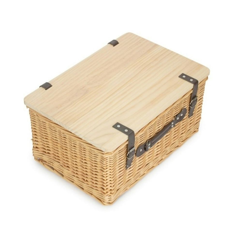 image 1 of Buff Willow Empty Picnic Basket with Pinewood Lid | Brown | L