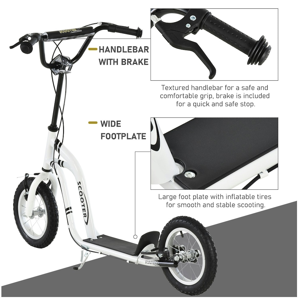 image 1 of HOMCOM Kids Stunt Scooter with 12" Rubber Tyres, Adjustable Handlebar, White