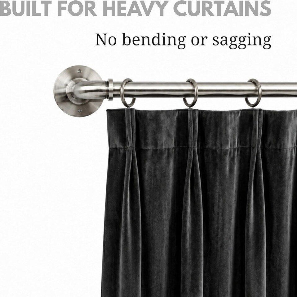 image 1 of Lister Cartwright 25mm Polished Steel Industrial Pipe Extendable Curtain Pole Heavy Duty Metal Curtain Rod with Rings(120-320 cm)