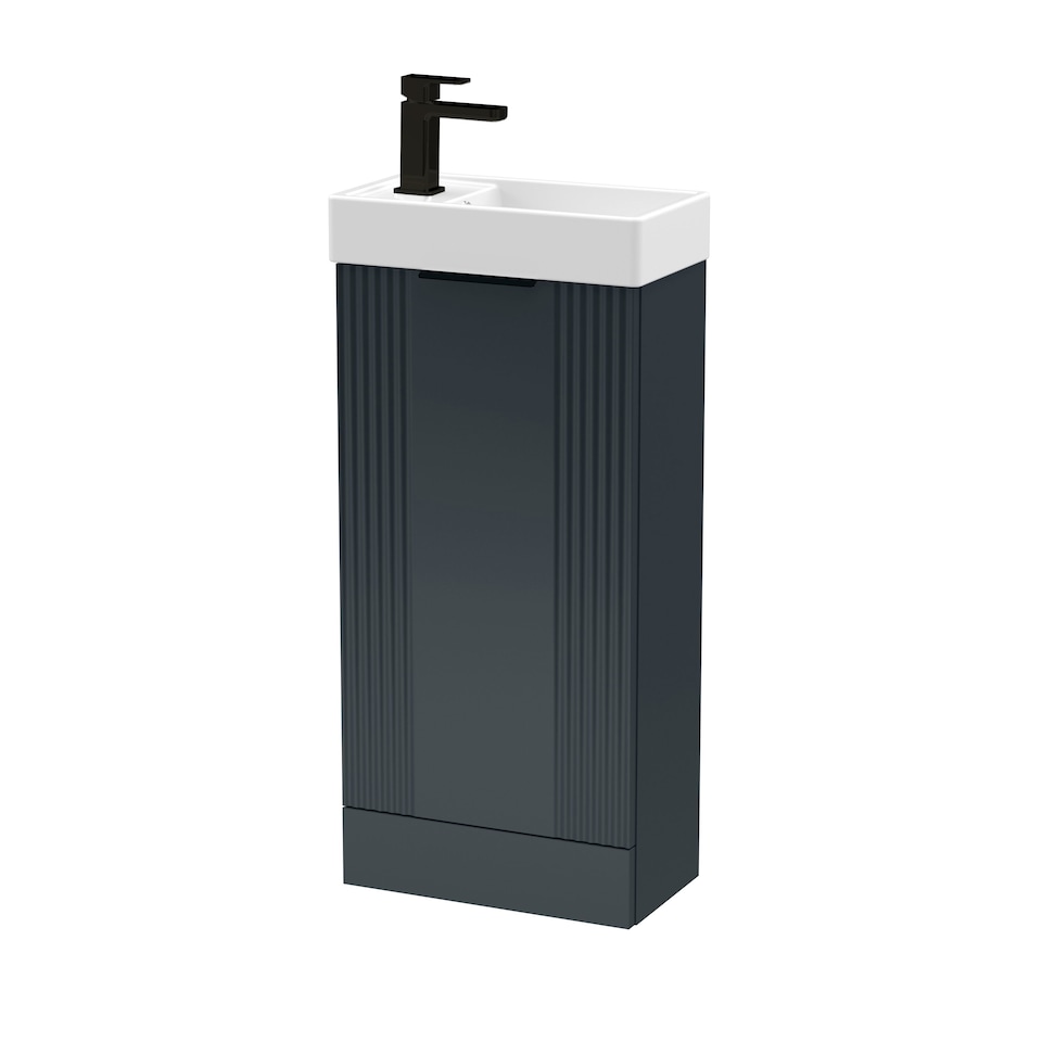 image 1 of Dark Grey 400mm Floor Standing Vanity Unit with Black Handle | Grey | Satin Soft Black | 1