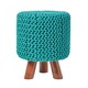 image 1 of Homescapes Teal Green Tall Cotton Knitted Footstool on Legs