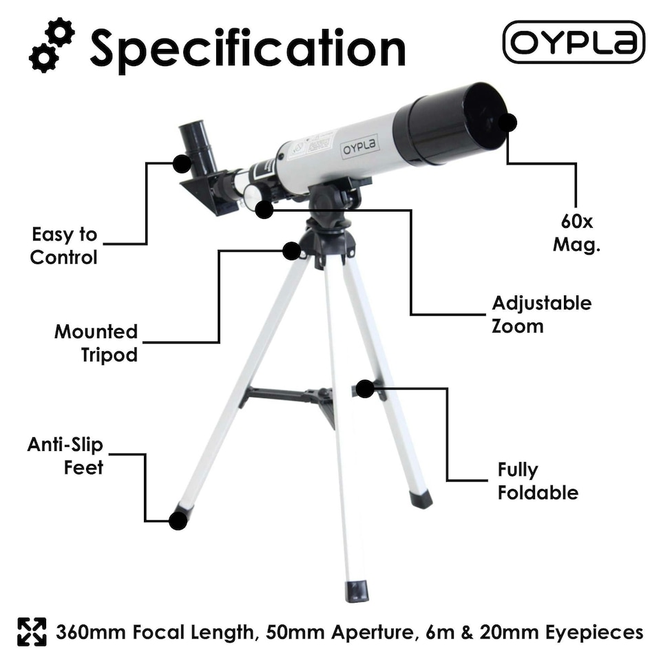 image 1 of Oypla Astronomical 360-50 Portable Refractor Telescope with Lightweight Tripod - 60x Magnification