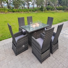 Fimous Rattan Garden Furniture Gas Fire Pit Rectangle Oblong Dining Table And Chairs 6 Seater Plus Rectangular Table