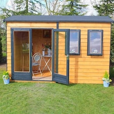 Shire 10 x 10 Feet Double Door with Two Opening Windows Dip Treated Garden Studio Summerhouse Brown