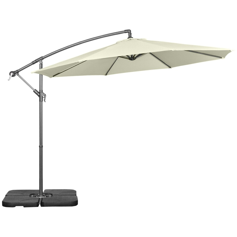 image 1 of Outsunny 3(m) Banana Parasol Cantilever Umbrella with Base Weight, Beige