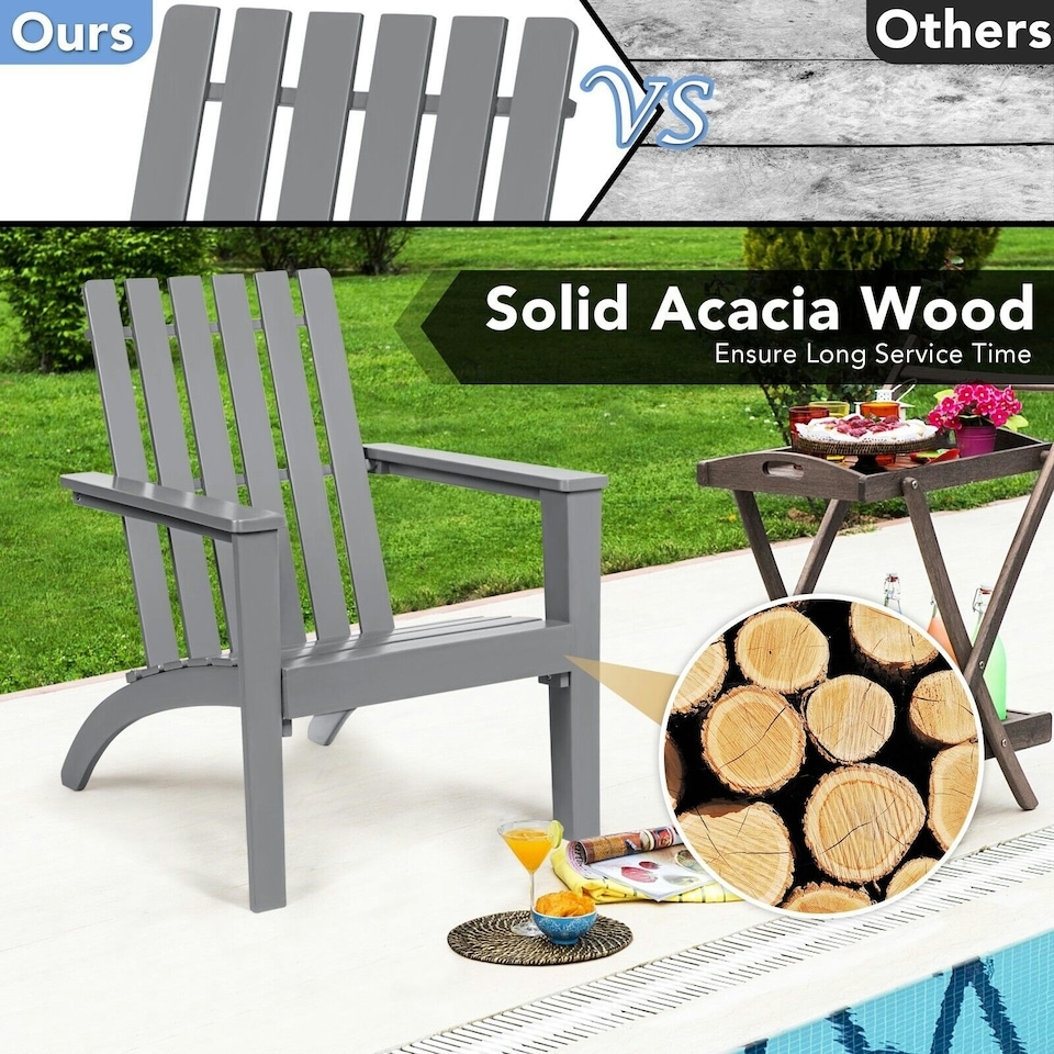 image 1 of COSTWAY Wood Adirondack Chair Outdoor Patio Chair Grey Grey