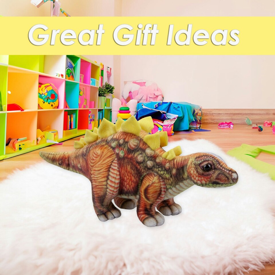 image 1 of Stegosaurus Dinosaur Soft Toy Dinosaur Skeleton Body Plush Cuddly 25cm Brown