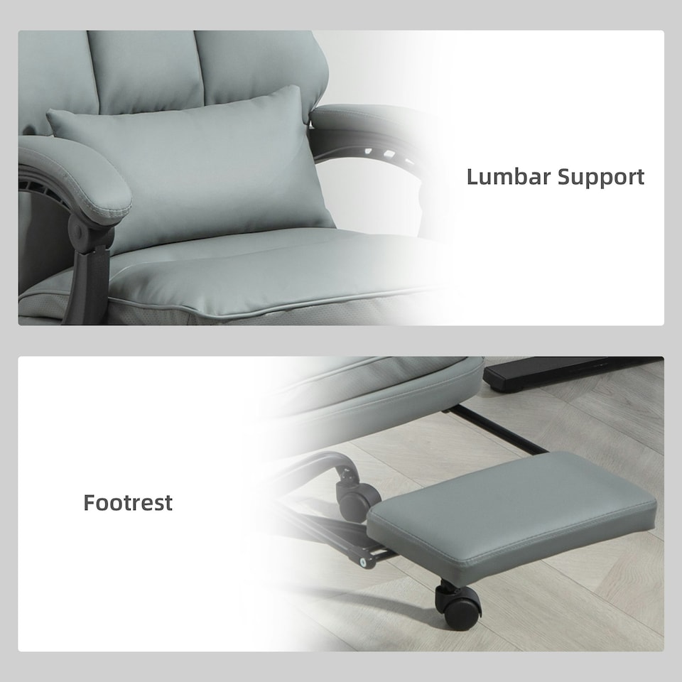 image 1 of HOMCOM Executive Office Chair, PU Leather Desk Chair with Armrests Grey