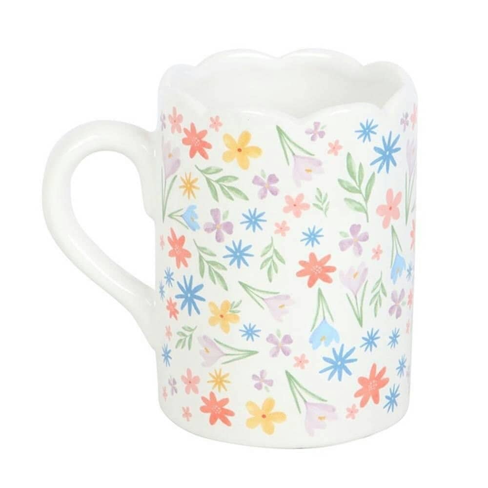 Something Different Spring Floral Scalloped Mug - White - One Size Multi White 1