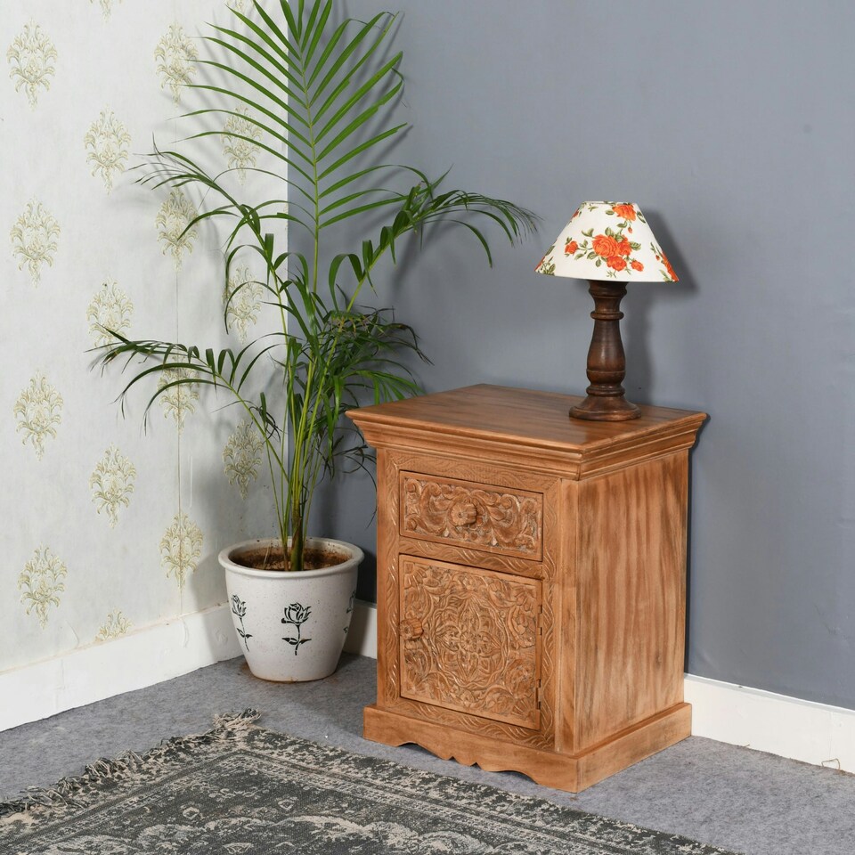 image 1 of Viva Mango Wood Bedside Table With Storage Cream
