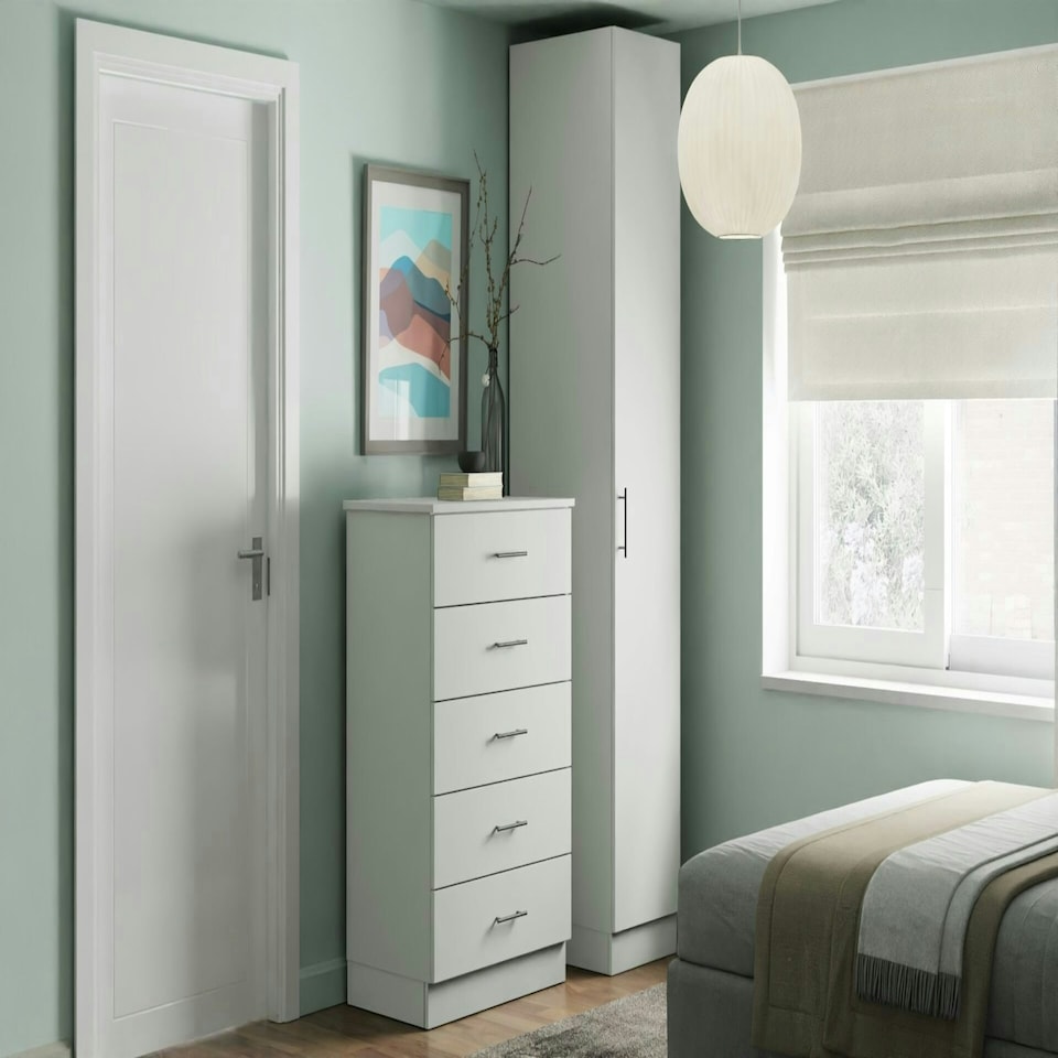 image 1 of Slab Light Grey Single Wardrobe with Shelves Grey