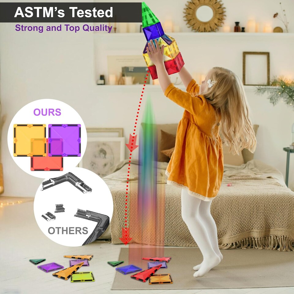 image 1 of Desire Deluxe Magnetic Building Blocks Tiles STEM Toy Set 57PC – Kids Learning Educational Construction Toys for Boys Girls Present Age 3 4 5 6 7 Year Old - Gift