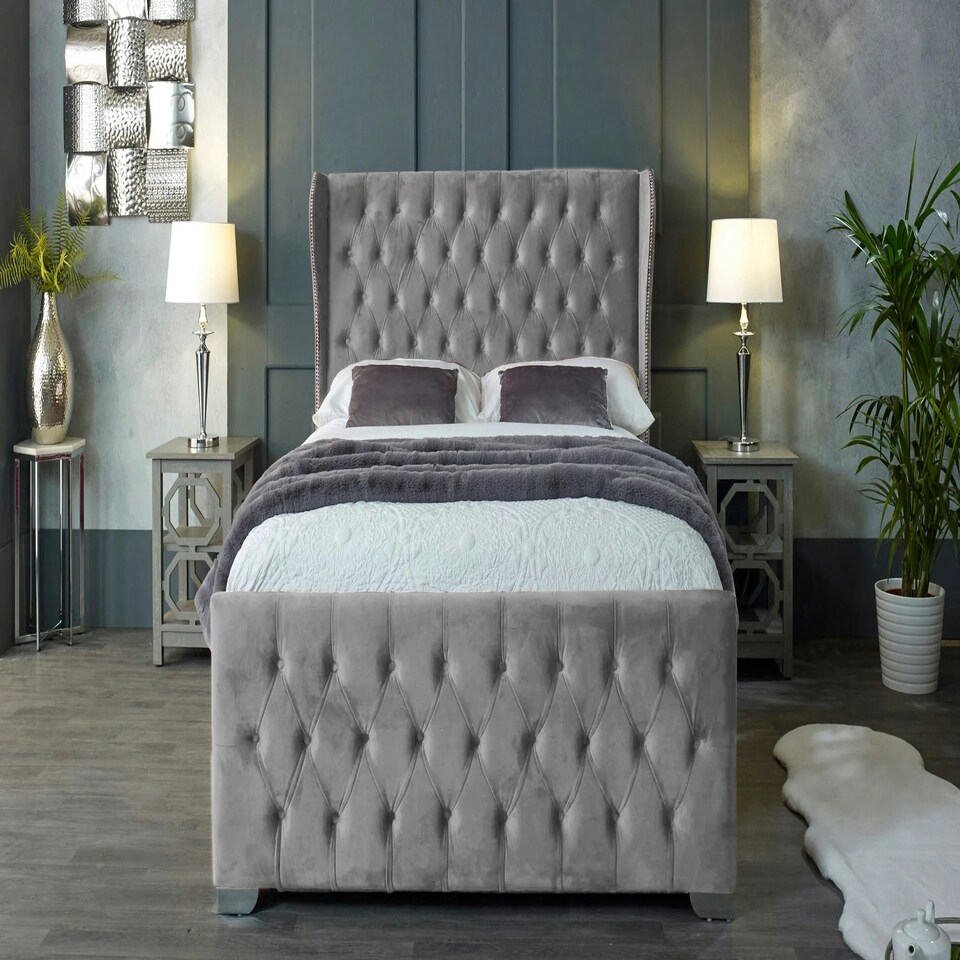 image 1 of Colleen Plush Silver King Bed Frame - Silver