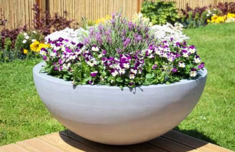 image 1 of Primrose Large Grey Polystone Lismore Low Round Indoor Outdoor Garden Planter 70cm