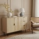 image 2 of OHS Ribbed Sideboard Table Modern Drawer Shelf Cabinet Storage | Brown | Light Wood