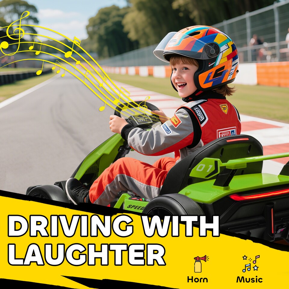 image 1 of HOMCOM 24V Electric Go Kart for Kids, Ride On Racing Kart with Adjustable Seat, Battery Powered Drifting Ride On Car with Music, Light, Slow Start, Button Start, Horn, for 6-12 Years, Green