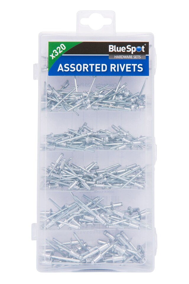 image 1 of Blue Spot Tools - 320 Pce Assorted Blind Rivet Set (2.4mm, 3.2mm, 4.0mm, 4.8mm)