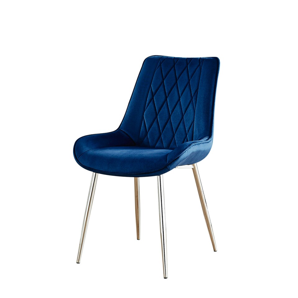 image 1 of Furniturebox 2x Pesaro Navy Velvet Silver Leg Luxury Dining Chairs