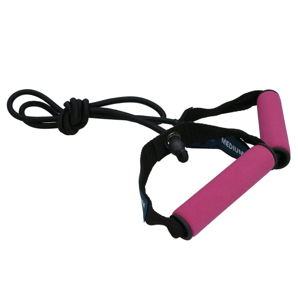 image 1 of Medium Resistance Tube Bands with Handles Yoga Gym Workout Fitness Exercise