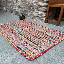 MISHRAN Natural Rug Hand Woven with Multi Colour Braids - Natural Jute - L120 x W180 - Multicolour Multi