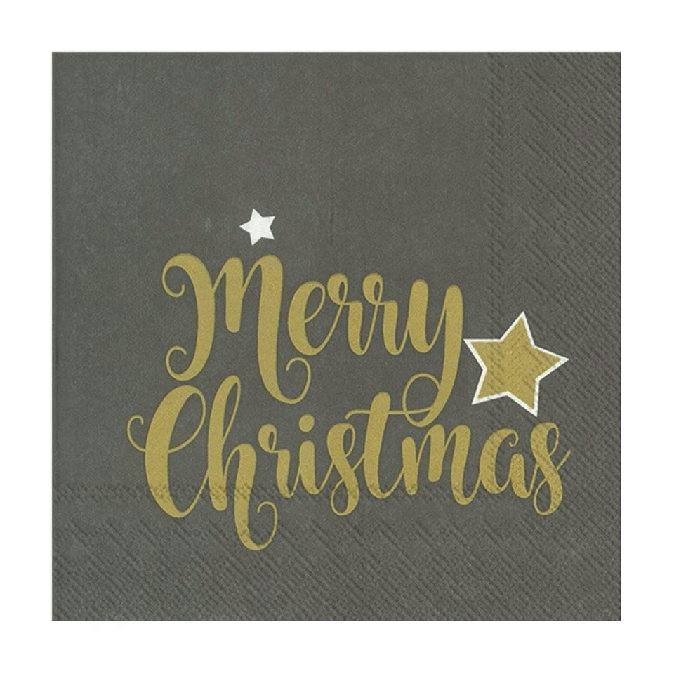 IHR Lunch Napkins Shiny Merry Christmas Time Grey    33cm 3ply 20 Pack
