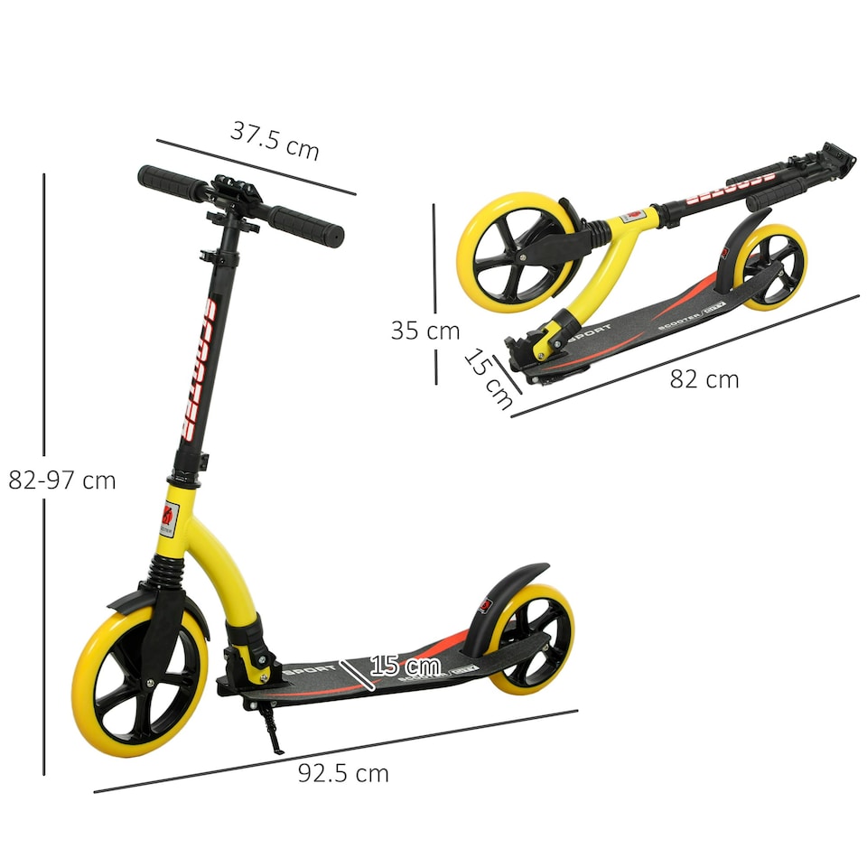 image 1 of HOMCOM Teens Adult Kick Scooter Foldable Adjust Aluminium For 14+ Yellow Yellow