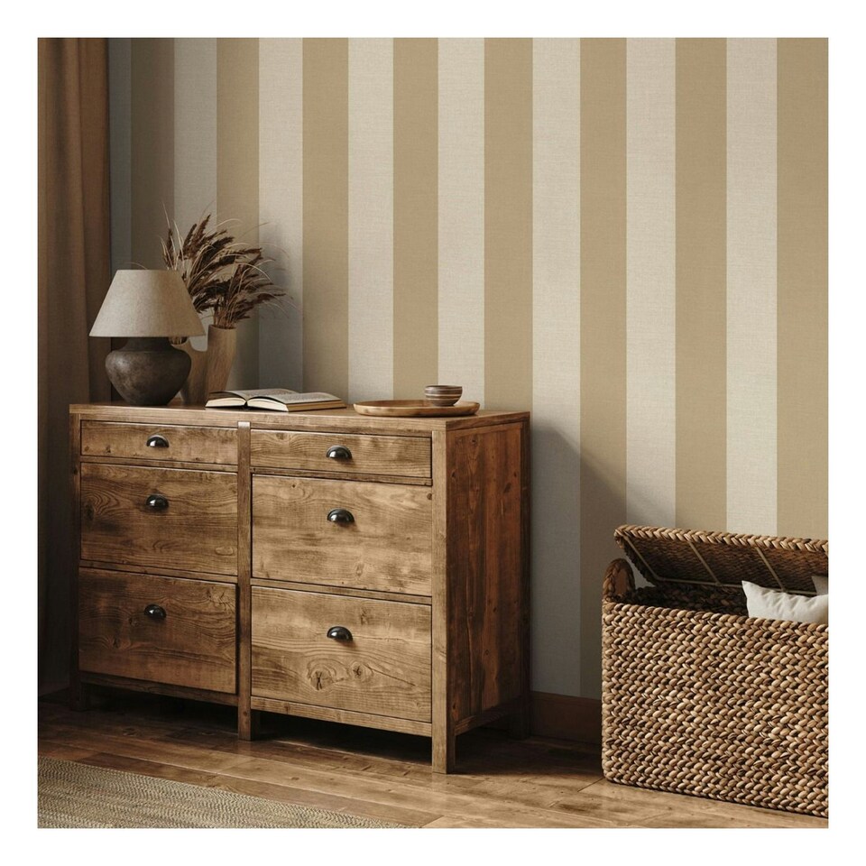 image 1 of Belgravia Carmella Stripe Textured Wallpaper - Sand/Cream - 10m x 53cm Brown