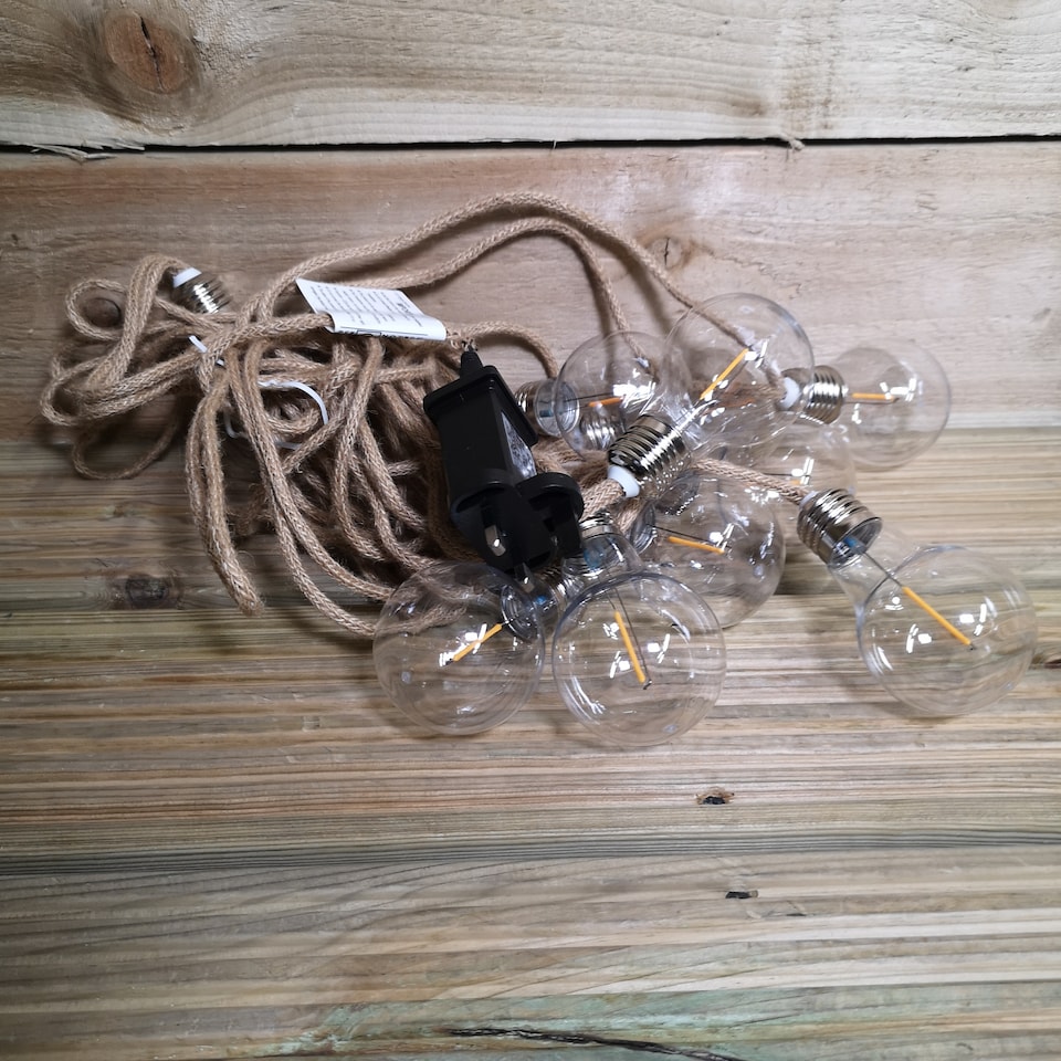 image 1 of 10 A60 Bulb 4.5m Jute Rope Party Festoon Outdoor Lights in Warm White | White | Warm White