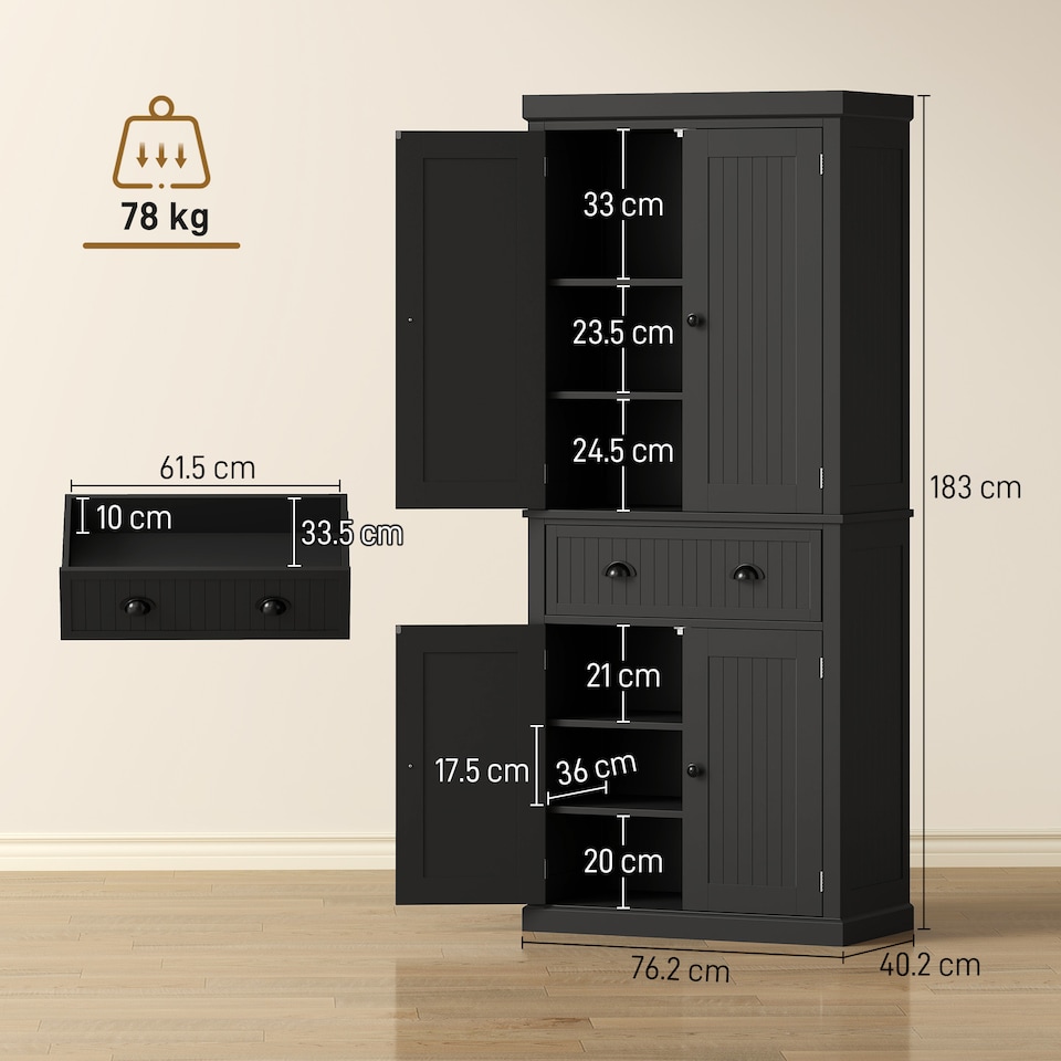 image 1 of HOMCOM Freestanding Kitchen Storage Cabinet Drawer Cupboards Shelves, Black
