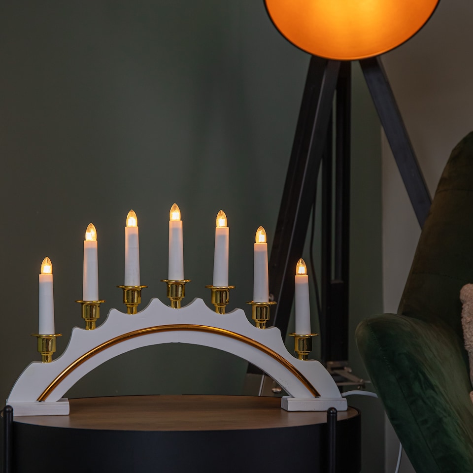 image 1 of 42cm Premier Christmas Candlebridge with 7 Bulbs in White Mains Powered