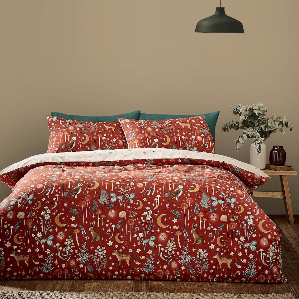 image 1 of Catherine Lansfield Enchanted Twilight Animals Reversible Duvet Cover Set Burnt Orange Orange | Burnt Orange | Double