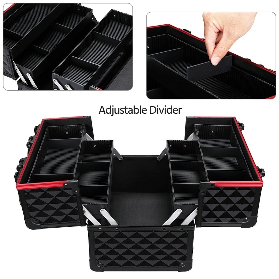 image 1 of Yaheetech Large Capacity Cosmetic Case with Adjustable Dividers | Black